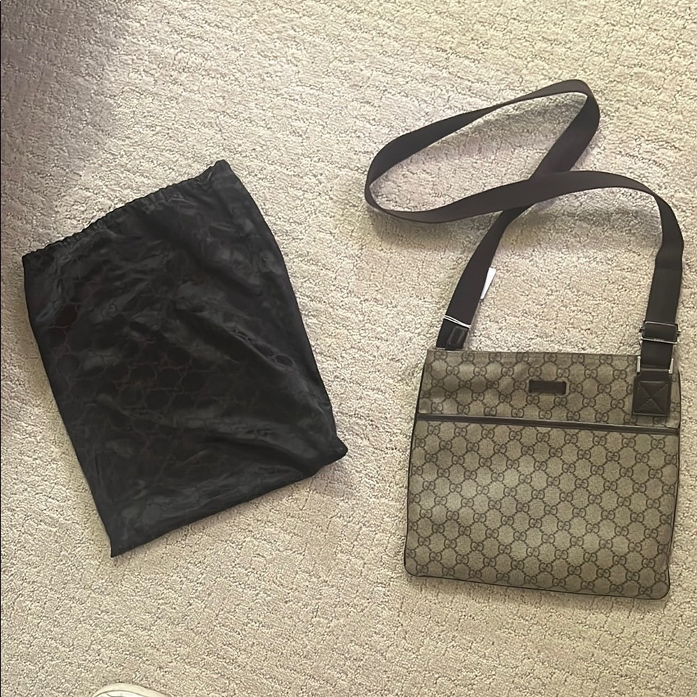 Gucci Tan and Brown Logo Messenger Bag